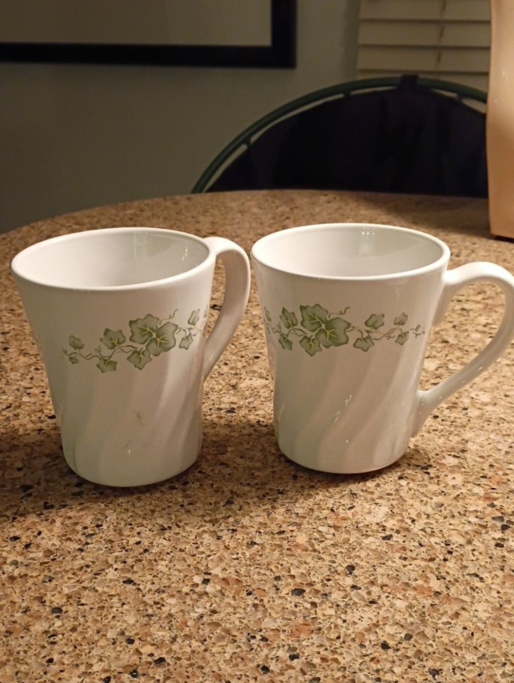 Large Corelle Calloway Green Ivy Stoneware Mugs- Pair